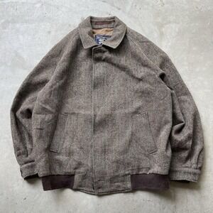 Vintage Burberry Bomber Jacket Men's XL Wool Herringbone Tweed Lined Harrington